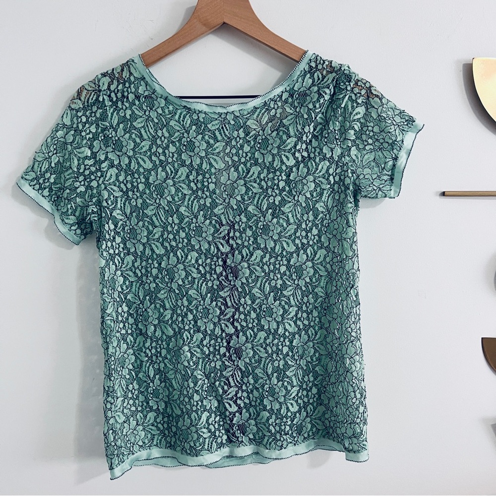 Loft Teal Lace Short Sleeve Top - Picture 9 of 12